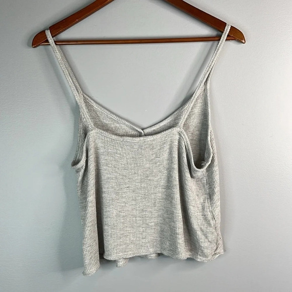 PINK ROSE Grey Waffle Knit Cropped Tank Top Flowy Decorative Buttons Size M - Picture 5 of 10